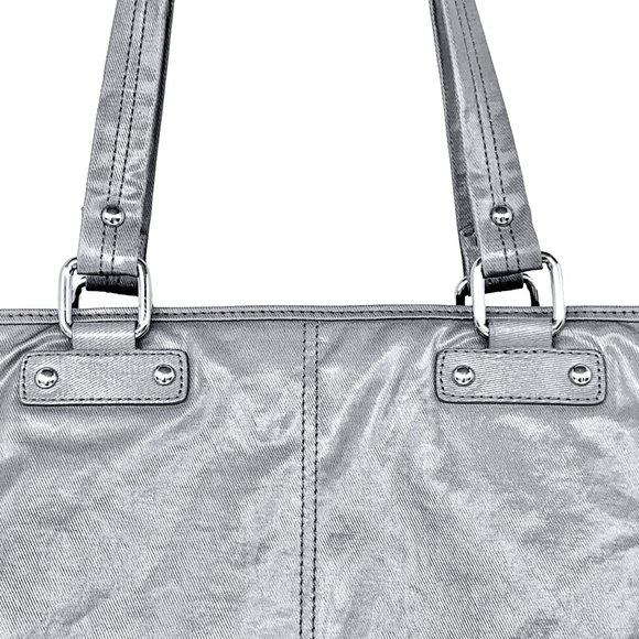 _Vintage 90s metallic silver coated canvas shoulder tote bag - Picture 8 of 9